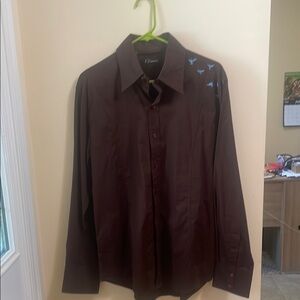 7 Diamonds Chocolate Brown Shirt with Blue Accents